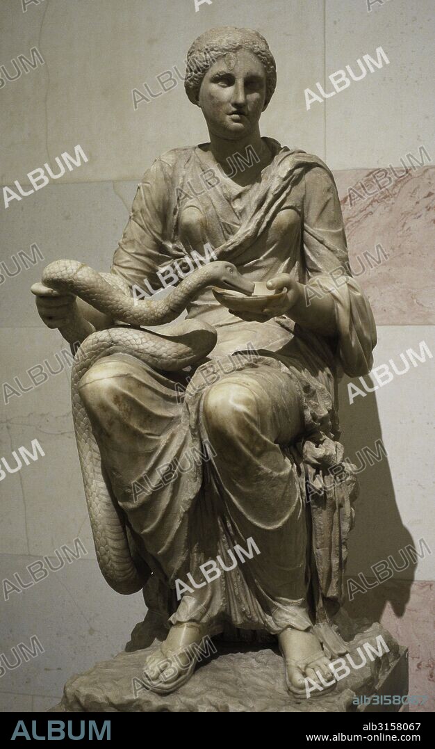 Statue of Hygieia. Daughter of the god of medicine, Ascelpius. Goddess and personification of health. Roman, after Greek original of 3rd century B.C. Marble. The State Hermitage Museum. Saint Petersburg. Russia.