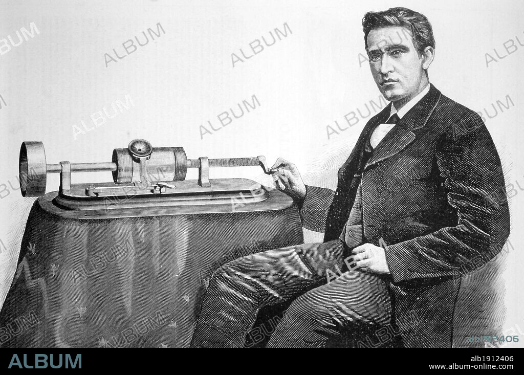 Thomas Alva Edison (1847-1931) in his laboratory with this phonograph. American inventor of the phonograph and businessman.
