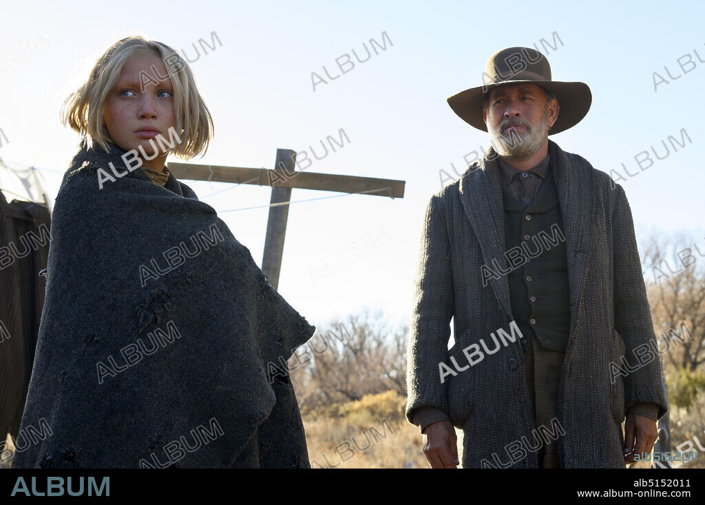 HELENA ZENGEL et TOM HANKS dans LA MISSION, 2020 (NEWS OF THE WORLD), réalisé par PAUL GREENGRASS. Copyright UNIVERSAL PICTURES.