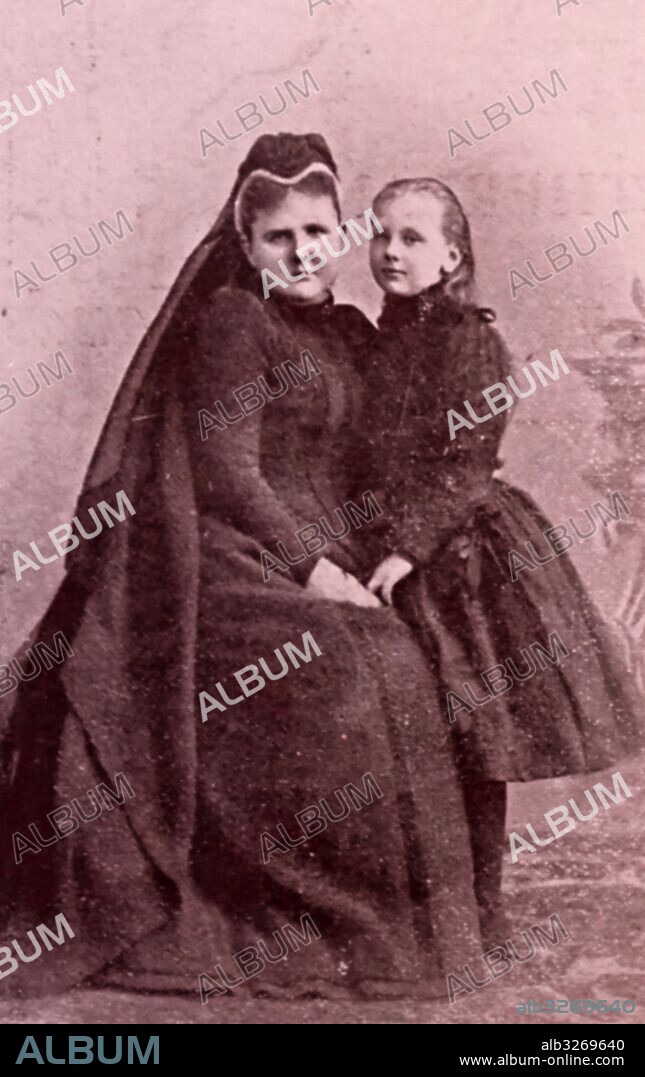 Portrait of a young Princess Wilhelmina of the Netherlands (1880-1962) who later became Queen of the Kingdom of the Netherlands, with her mother Emma of Waldeck and Pyrmont. Dated 19th Century.