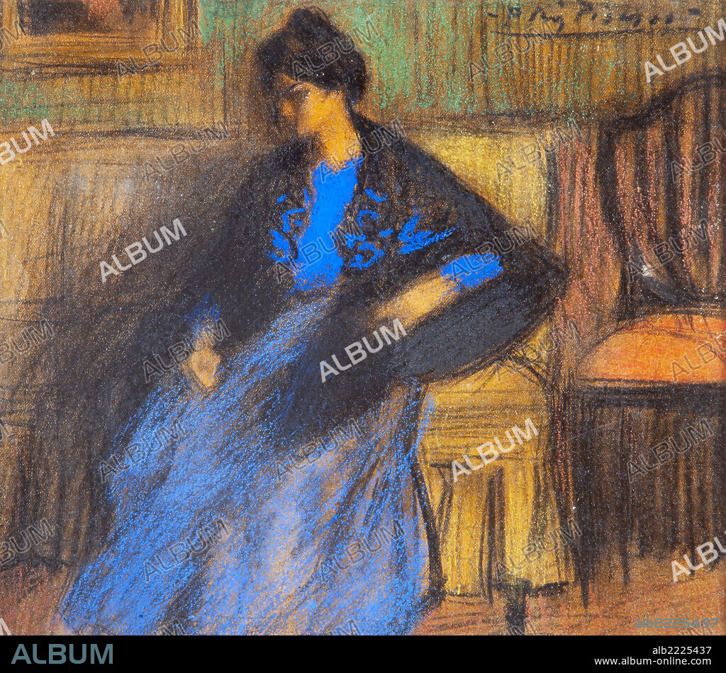 Pablo Picasso / 'Mujer con mantón, sentada', 1899-1900, Carboncillo y pastel sobre papel barnizado posteriormente, 22,7 x 25,6 cm, MPB 4.264.
