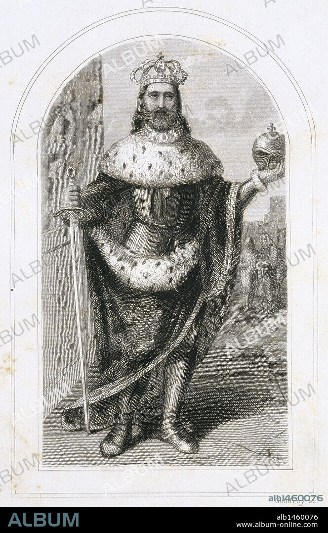 FERNANDO III EL SANTO (h. 1198-1252). Rey de Castilla (1217-1252) y de León (1230-1252). Hijo de Alfonso IX de León y de Berenguela de Castilla. Grabado del siglo XIX.