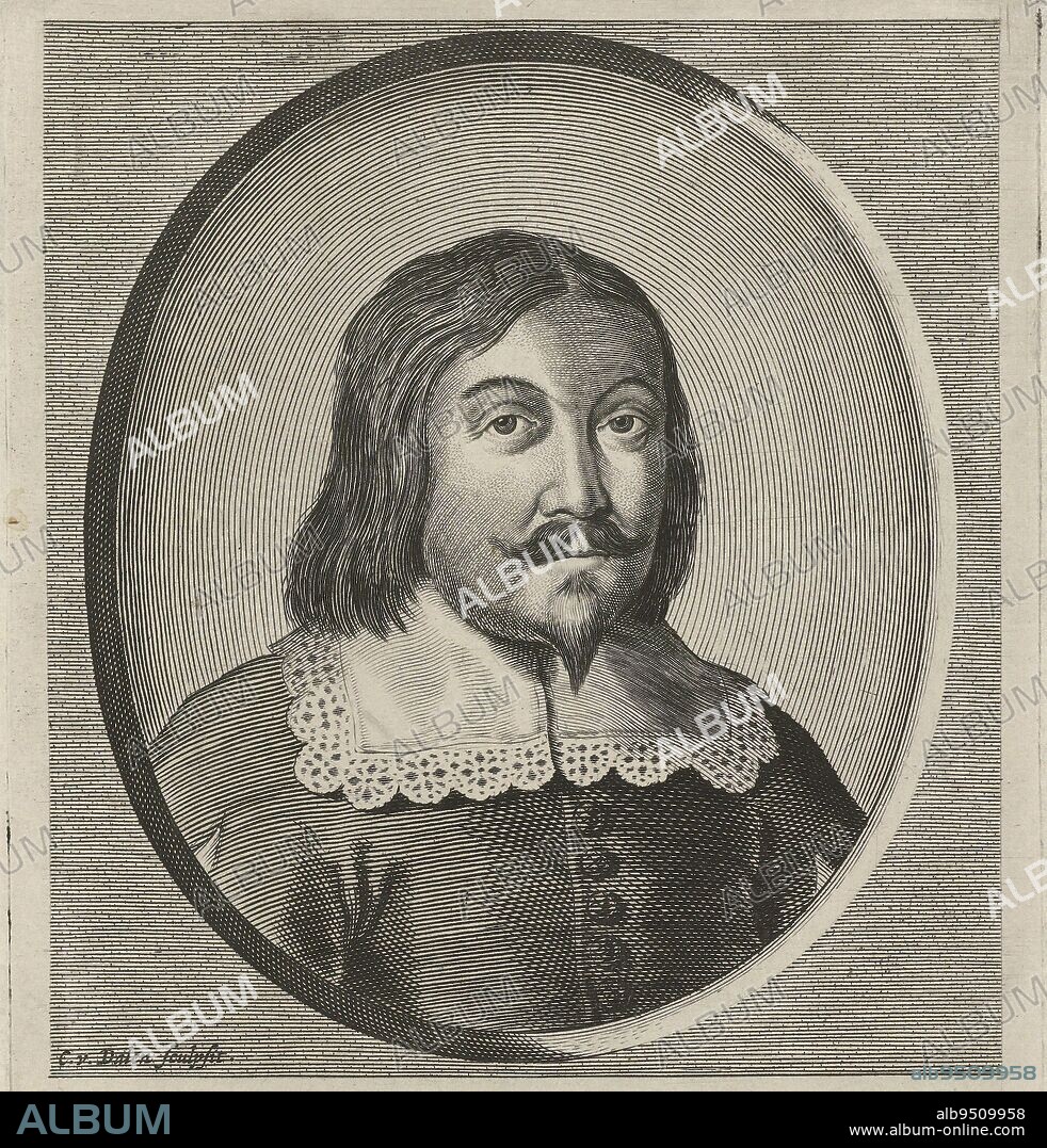 Portrait of Johann Krane, extra-ordinarius ambassador and plenipotentiarius at negotiations for Peace of Munster. Bust in oval frame., Portrait of Johann Krane Praenobilis ac Exell.mus Dominu Joannes Crane, Sacrae Coes: Ma.tis Confiliarius Imperialis aulicus, et ad tractatus Pacis universalis Legatus Plenipotentiarius (title on object), print maker: Cornelis van Dalen (I), (mentioned on object), 1612 - 1665, paper, engraving, h 217 mm × w 140 mm.
