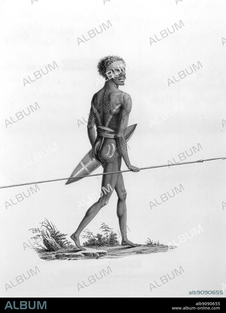 An aborigine - Robert FitzRoy was amazed at 'the lathy thinness of their persons, which seemed totally destitute of fat, and almost without flesh ...' From Darwin and the Beagle by Alan Moorhead, page 229.