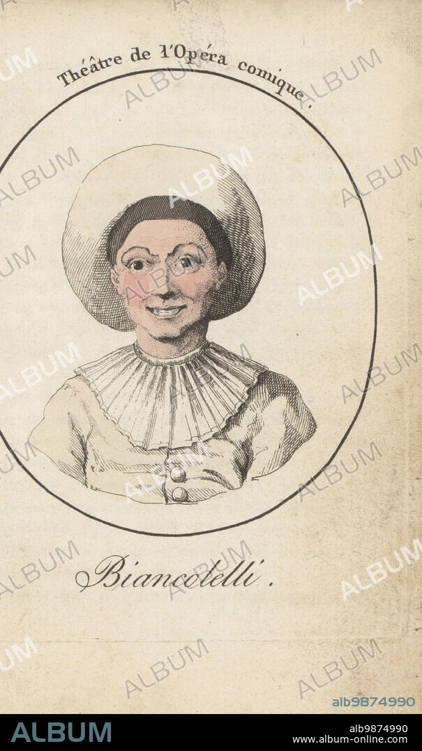 Caterina Biancolelli, Italian actress in the commedia dellarte style of theatre, famous for playing Colombina, 1665-1716. Biancolelli. Theatre de l'Opera comique. Handcoloured stipple engraving after Jacques Grasset Saint-Sauveur from Acteurs et Actrices Celebres, Famous Actors and Actresses, Chez Latour Libraire, Paris, 1808.
