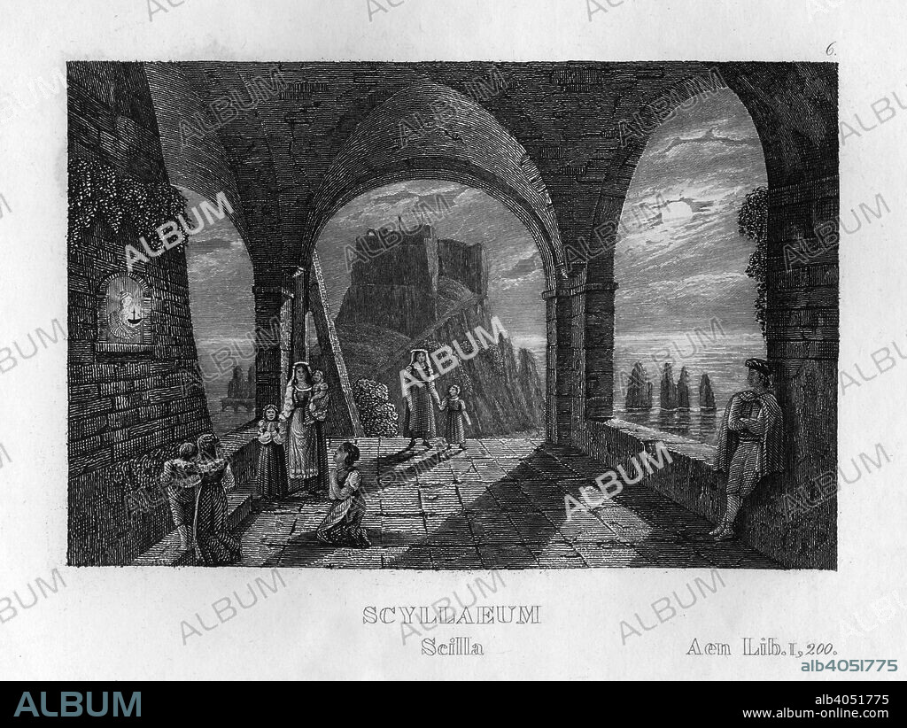 Scyllaeum, Italy, c1833. Scyllaeum (Scilla) is an ancient town and fortress situated on a promontory on the coast of Calabria. It is associated with the sea monster Scylla of Greek Mythology.