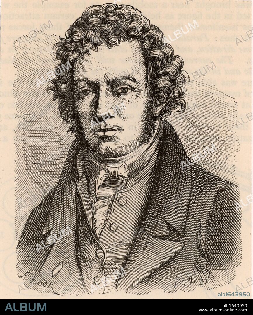 Andre-Marie Ampere (1775-1836) French mathematician and physicist who established the relationship of electricity and magnetism. Engraving from "Les Merveilles de la Science" by Louis Figuier (Paris, c1870).  (Photo by: Universal History Archive/UIG via Getty Images).