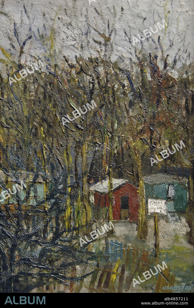 Maurice Utrillo (1883-1955). Pintor francés. La Butte Pinson,1905-1908. Oleo sobre cartulina pegada sobre madera (48 x 37 cm). Museo de La Orangerie. París. Francia.