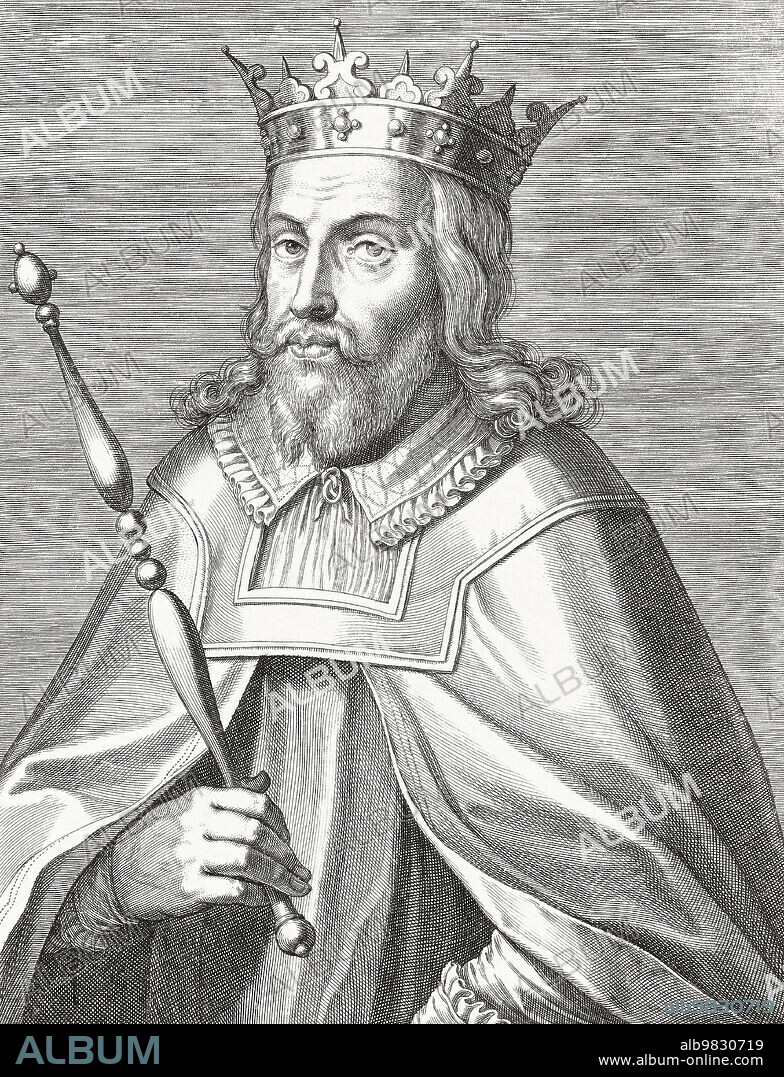 King Afonso II of Portugal, 1185 - 1223, nicknamed The Fat. After a 17th century engraving.