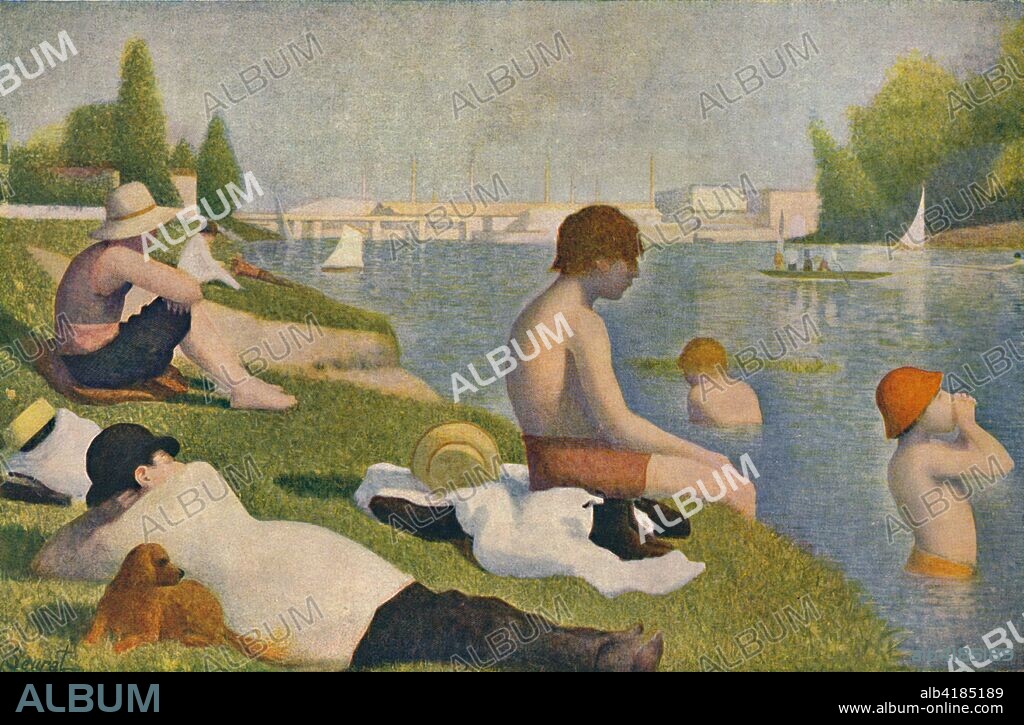 'La Baignade', (Bathers at Asnieres), 1884, (1937). OIl on canvas. From "French Painting and the Nineteenth Century", by James Laver. [B. T. Batsford Ltd, London, 1937].