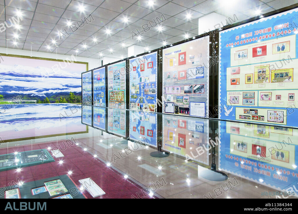 Interior of a Stamp shop, Pyongyang, Democratic People's Republic of Korea (DPRK), North Korea, Asia.