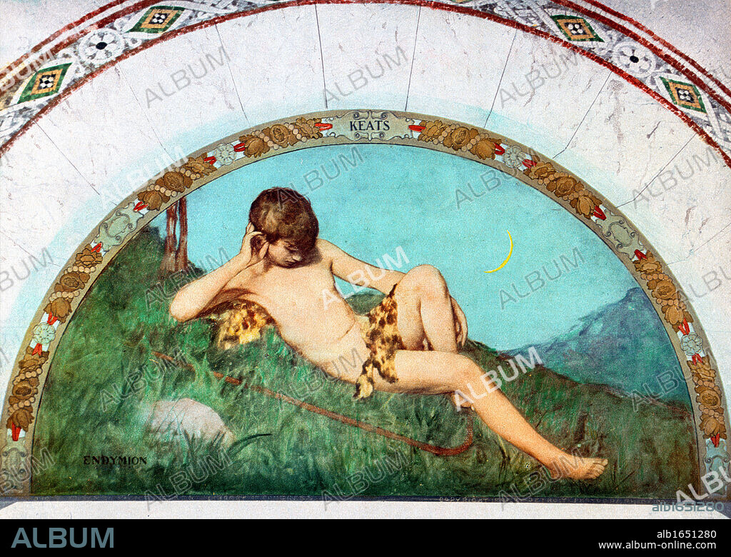 Illustration of John Keats' poem 'Endymion', 1818. In Greek mythology, Endymion was a handsome shepherd, son of Aethlius, beloved of Selene, goddess of the Moon.