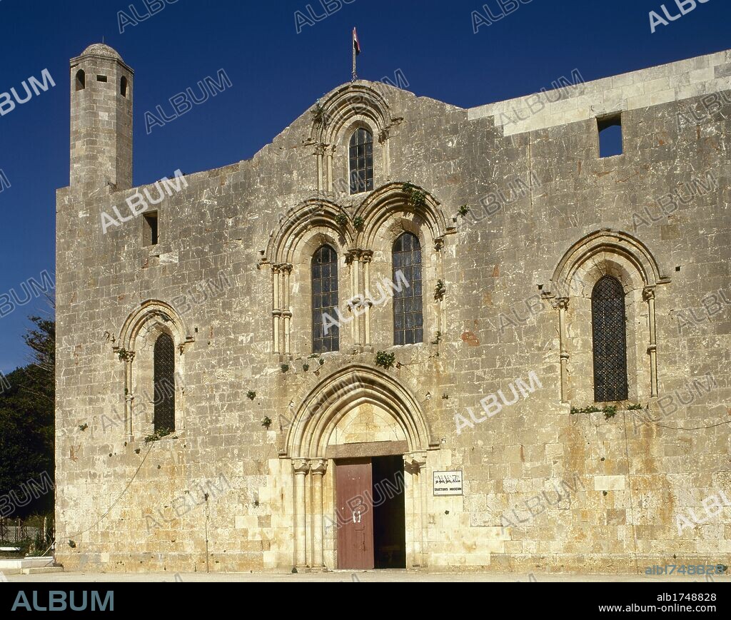 Syrian Arab Republic. Tartus. Cathedral of Our Lady of Tortosa. It was built by the crusaders during the 12th century, in Romanesque and early Gothic style. The Crusader era. Facade. Photo taken before the Syrian CIvil War.