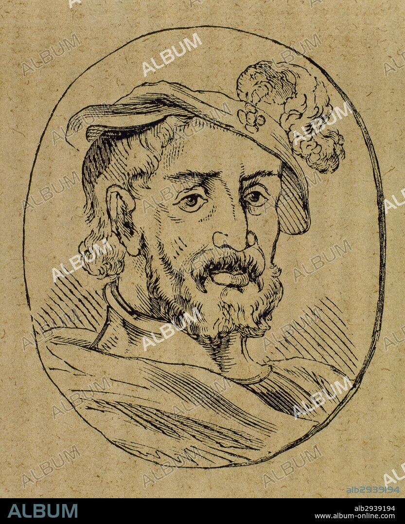 ALFONSO VII "el Emperador" (Caldas de Reyes, 1105-Fresneda, Sierra Morena, 1157). Rey de León y de Castilla, primero de la dinastía de Borgoña. Sucesor de Doña Urraca. Luchó contra los moros y extendió sus dominios, tomando el título de emperador y coronándole el arzobispo de Toledo. Murió en una de sus expediciones. Está enterrado en el Real Monasterio de las Huelgas (provincia de Burgos). Grabado.