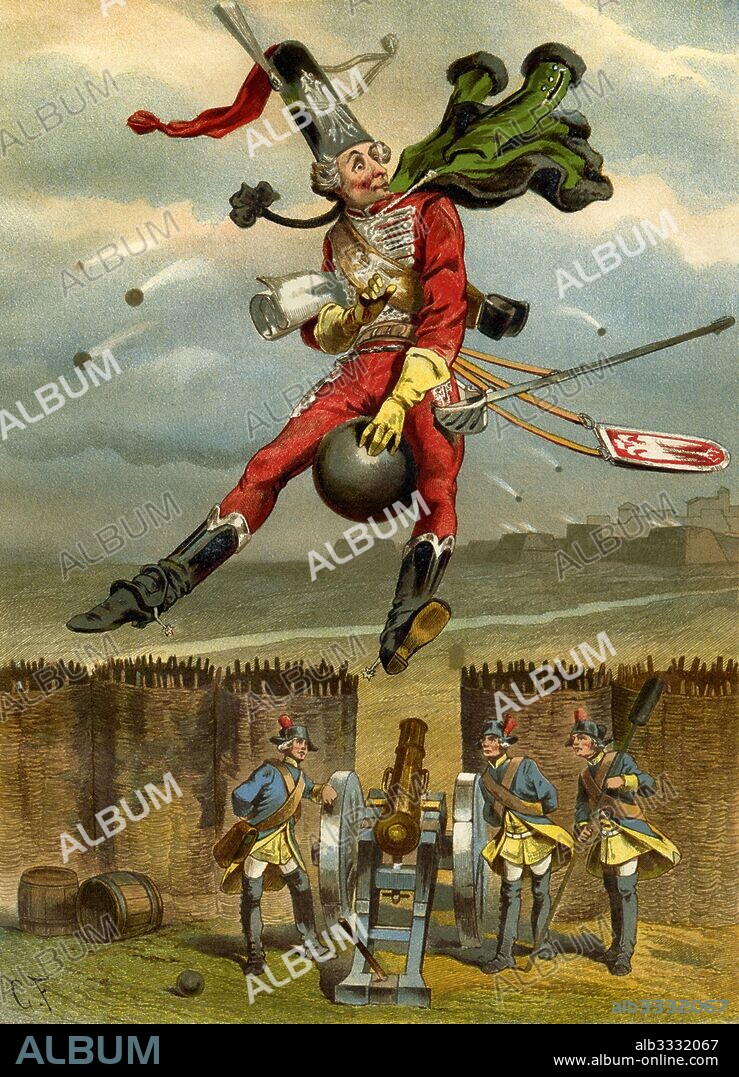 GOTTFRIED FRANZ. Illustration to the book "The Surprising Adventures of Baron Münchhausen" by Rudolph Erich Raspe.