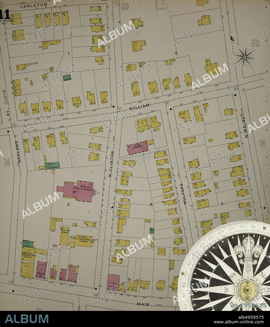 Image 12 of Sanborn Fire Insurance Map from Orange, Essex County, New Jersey. 1895. 121 Sheet(s). Includes Irvington, Milburn. Bound, America, street map with a Nineteenth Century compass.