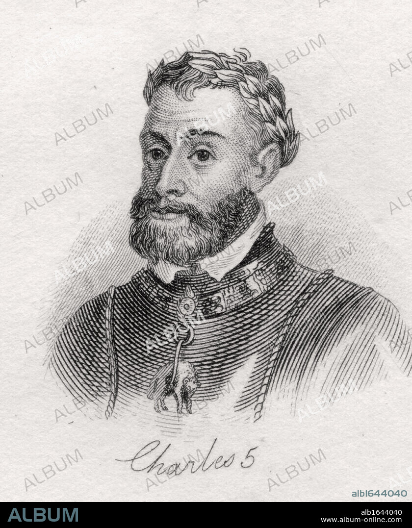 Charles V 1500-1558 Holy Roman Emperor 1519-58 and as Charles I King of Spain 1516-56 Archduke of Austria From the book Crabbs Historical Dictionary published 1825.