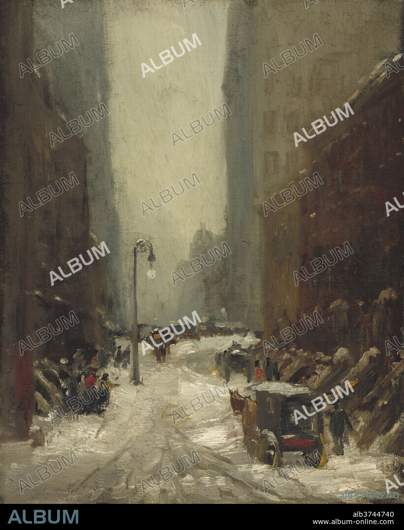 ROBERT HENRI. Snow in New York. Dated: 1902. Dimensions: overall: 81.3 x 65.5 cm (32 x 25 13/16 in.)  framed: 105.4 x 89.2 x 10.1 cm (41 1/2 x 35 1/8 x 4 in.). Medium: oil on canvas.
