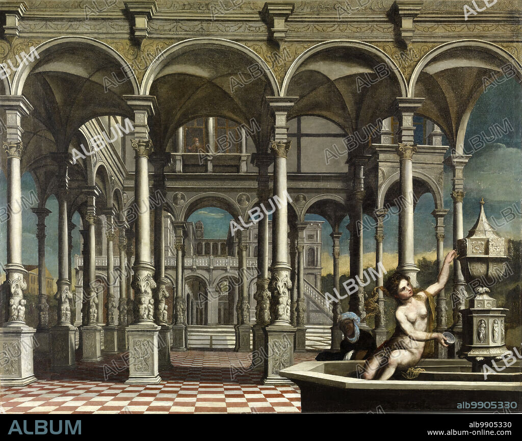 PARIS BORDONE. David and Bathsheba, 1540-1549. As described in the Old Testament book of 2 Samuel (11:2), King David gazes at Bathsheba, the wife of Uriah, from the roof of his palace while she bathes. The king's infatuation with Bathsheba will lead him to order her husband's death and take her as his wife. Later, God causes Bathsheba's and David's newborn son to die as punishment.