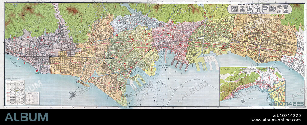 [ 1930s Japan - Map of Kobe, 1937 ] New Map of Kobe, printed on Jan 5, 1937 (Showa 12). 20th century vintage map.