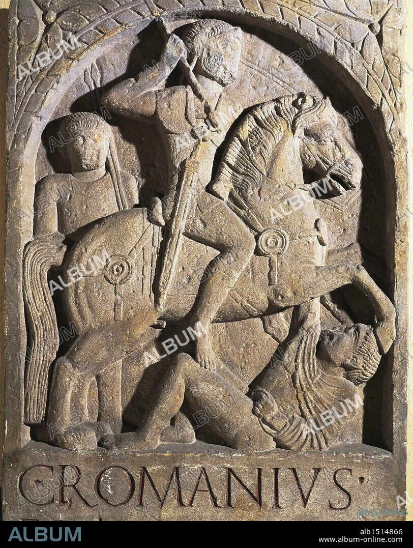 Roman civilization, 1st century A.D. Stele of Gaio Romano Capitone, horseman of the Noricans' Wing. From Mainz, Germany.