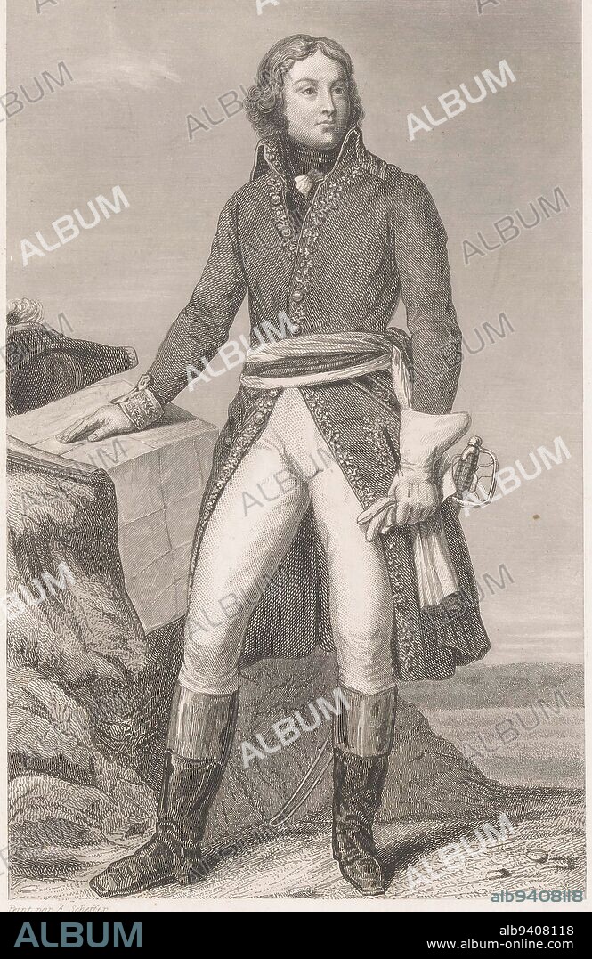 Portrait of Louis Lazare Hoche, Charles Gavard (possibly), after Ary Scheffer, 1838 - 1841, print maker: Charles Gavard, (possibly), after: Ary Scheffer, (mentioned on object), publisher: Charles Gavard, print maker: France, publisher: Paris, 1838 - 1841, paper, etching, engraving, h 284 mm - w 209 mm.