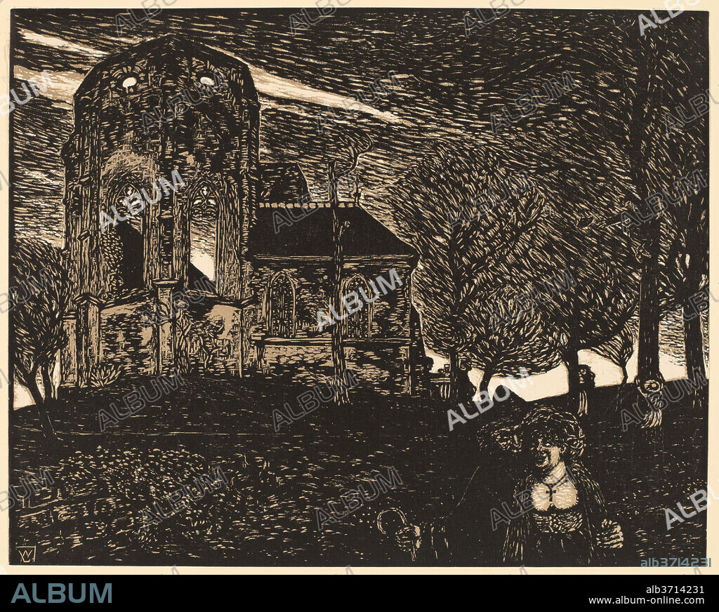 WILHELM LAAGE. Springtime Storm. Dated: 1899. Dimensions: sheet: 27.4 × 34.4 cm (10 13/16 × 13 9/16 in.). Medium: colour woodcut in beige and black on wove paper.
