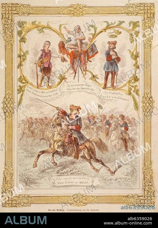 Derfflinger, Georg Freiherr von brandenburgischer Generalfeldmarschall Neuhofen a. d. Krems 20.3.1606 - Gusow. 14.2.1695. - "Der alte Derffling" (Schlacht bei Fehrbellin, 28. Juni 1675). Holzstich, koloriert, 1872, von Theodor Hosemann (1807-1875). Aus: Über Land und Meer, 1872. Berlin, Sammlung Archiv für Kunst und Geschichte.