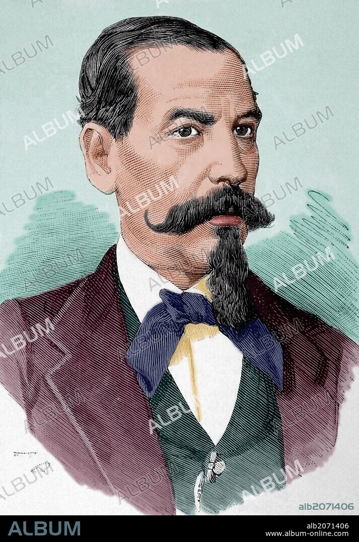 ARTURO CARRETERO Y SÁNCHEZ. CAMPERO, Narciso (Tarija,1815-Sucre,1896). Militar y político boliviano. Ministro de la Guerra con el general Morales (1872) y Presidente de Bolívia en 1880 en sustitución del general Daza, depuesto tras un golpe militar. Grabado por A. Carretero. "La Ilustración Española y Americana", año 1879. Coloreado.