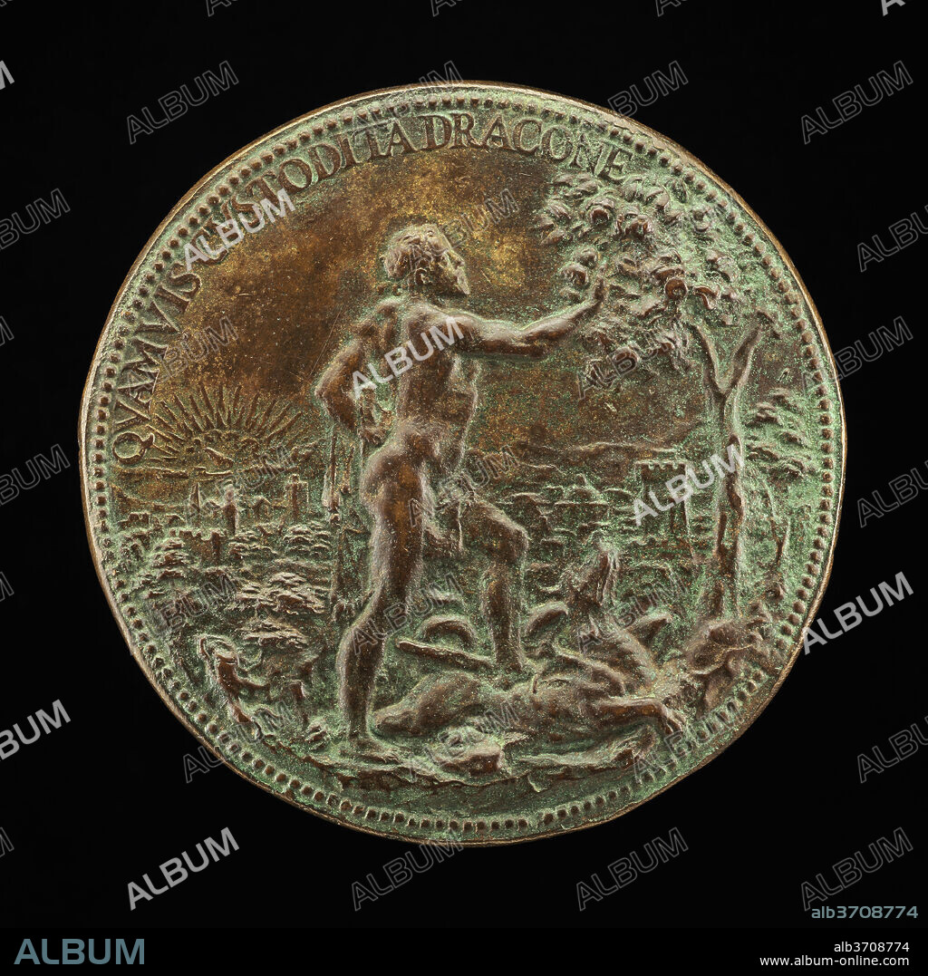 ANNIBALE FONTANA. Fernando as Hercules Plucking the Apples of the Hesperides [reverse]. Dimensions: overall (diameter): 7.2 cm (2 13/16 in.)  gross weight: 125.12 gr (0.276 lb.)  axis: 12:00. Medium: bronze.
