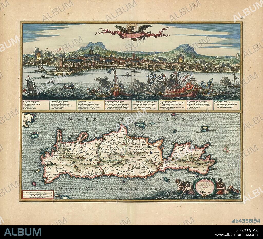 Map, Insula Candia olim Creta, Nicolaes Jansz. Visscher (1649-1702), Copperplate print.