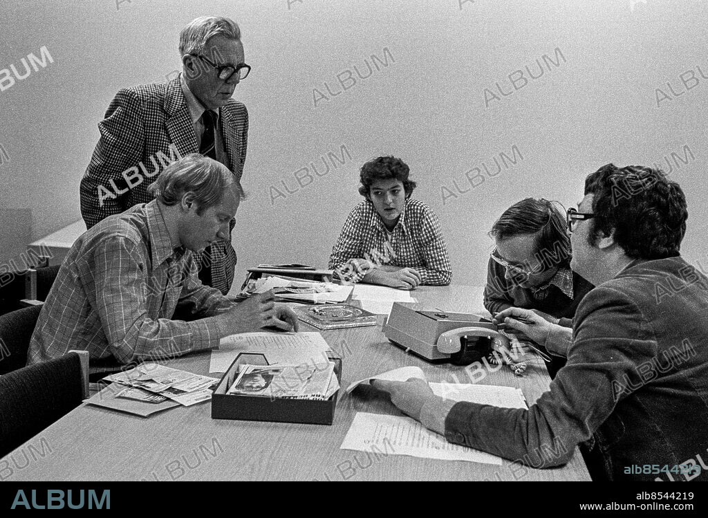 Malmö 1978-11-22. Bengt Fahlström, Sigge Ågren, Lotta Bromé och Karsten Erichs, redaktonsmedlemmar i TV-programmet Barnjournalen . Foto: Torbjörn Andersson / EXP / TT / Kod: 4 . ** AFTONBLADET OUT **.