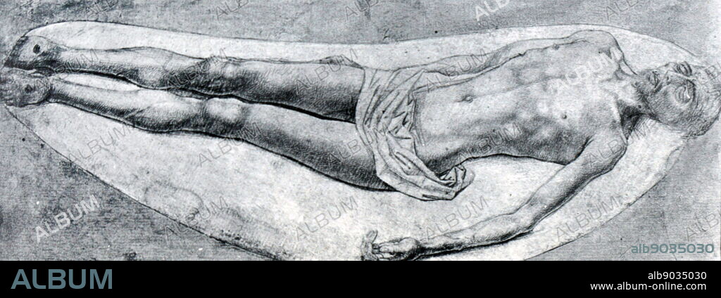 Painting titled 'Study of dead Christ' by Hugo Van Der Goes (1440-1482) a Flemish painter. Dated 15th Century.