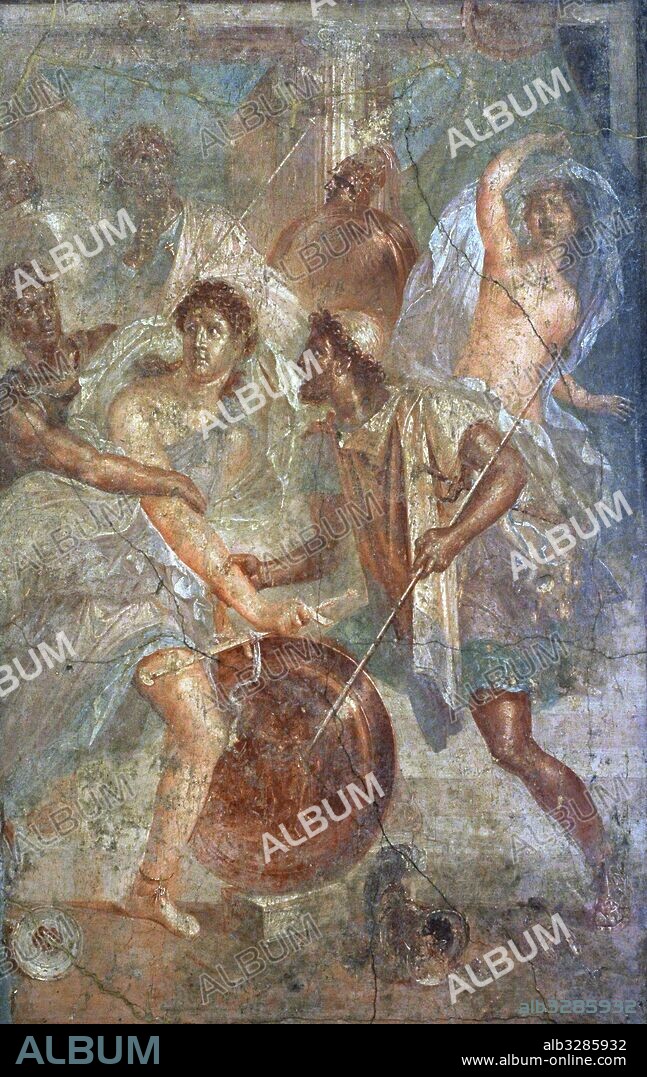 Roman fresco depicting Ulysses unmasks Achilles, dressed as a woman, in Sciro. Tablinium. House of the Dioscuri, Pompeii. National Archaeological Museum. Naples. Italy.