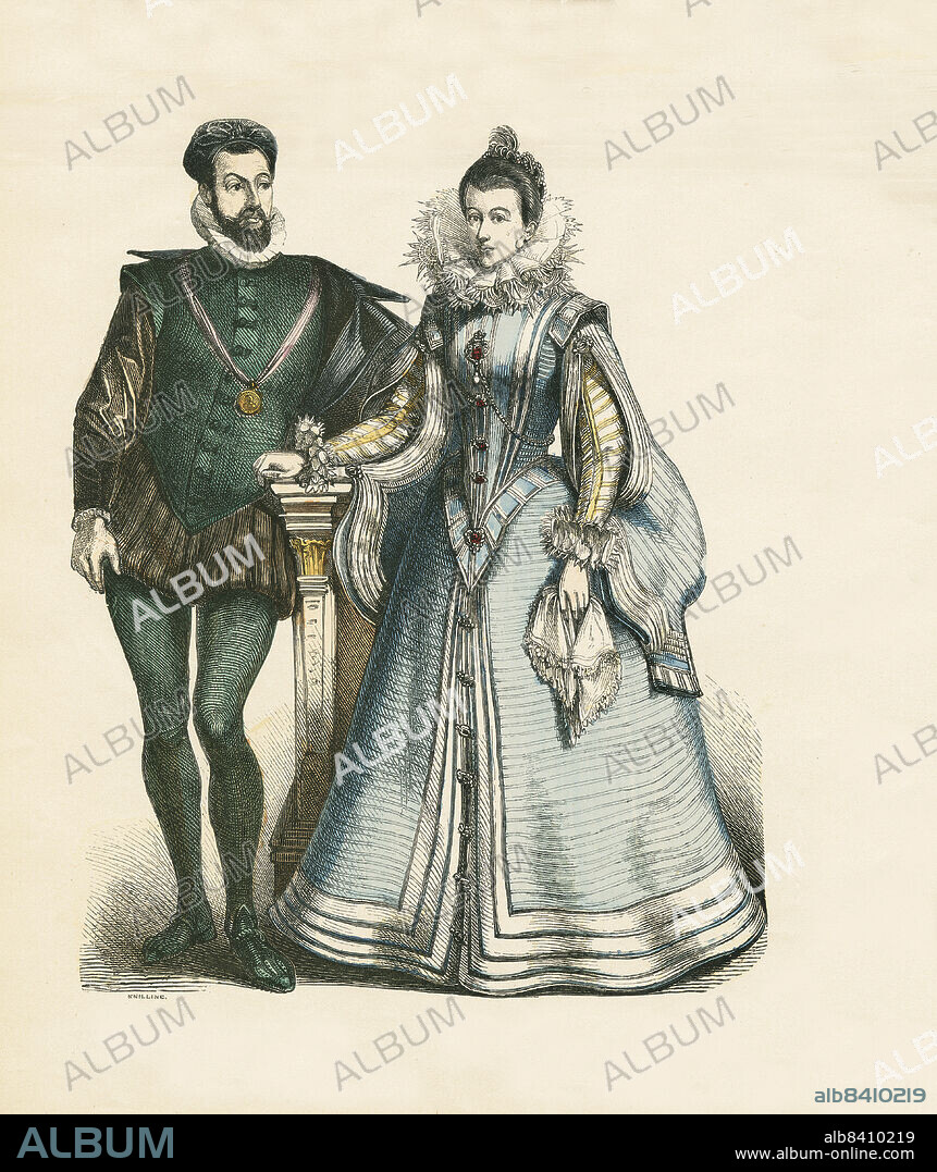 French Court Dress, Second Third of 16th Century, Illustration, The History of Costume, Braun & Schneider, Munich, Germany, 1861-1880.
