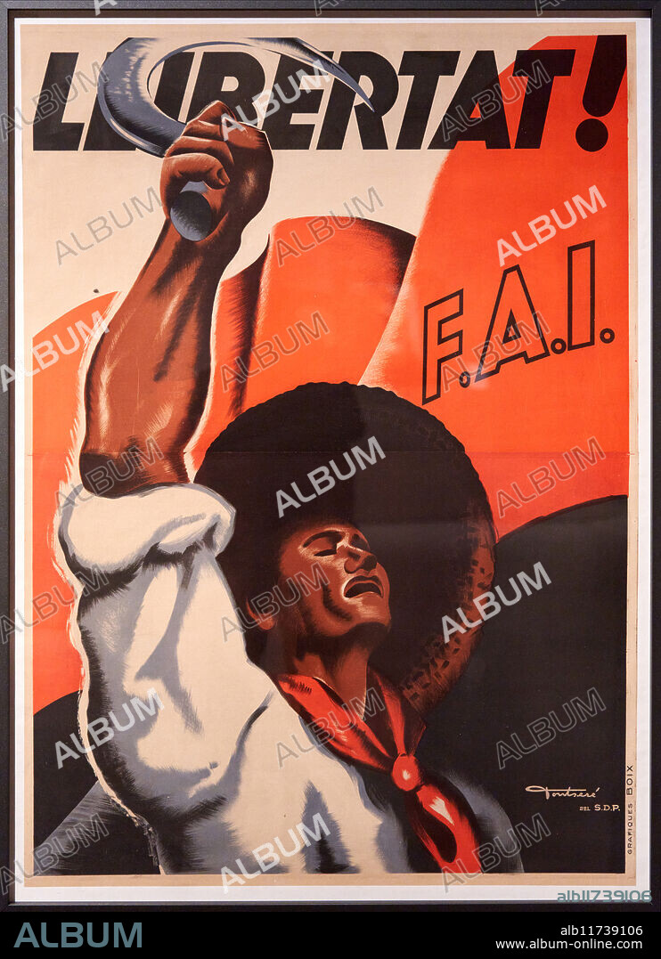 Llibertat!, F.A.I., 1936, Colour lithograph on paper, Carles Fontserè (Barcelona, 1916 - Girona, 2007), MNAC, Museu Nacional D'Art de Catalunya, Barcelona, Spain.