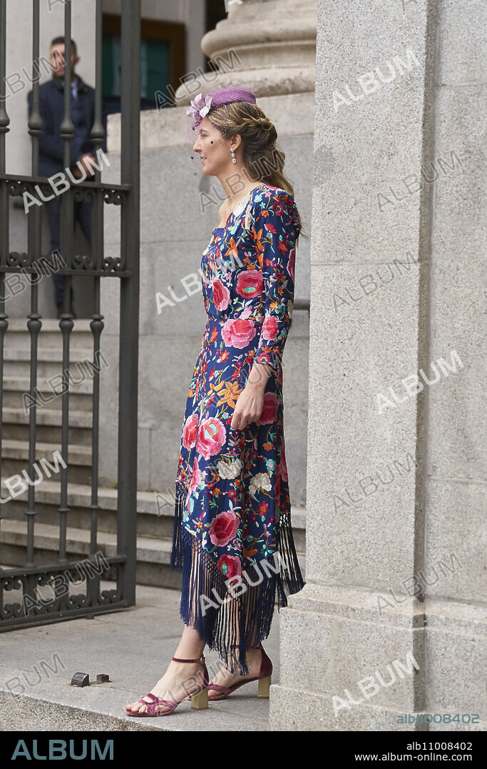 Victoria Lopez-Quesada y de Borbon-Dos Sicilias arrives at the wedding of Jose Luis Martinez Almeida, major of Madrid, and Teresa Urquijo at Sagrado Corazon and San Francisco de Borja Church on April 6, 2024 in Madrid, Spain.