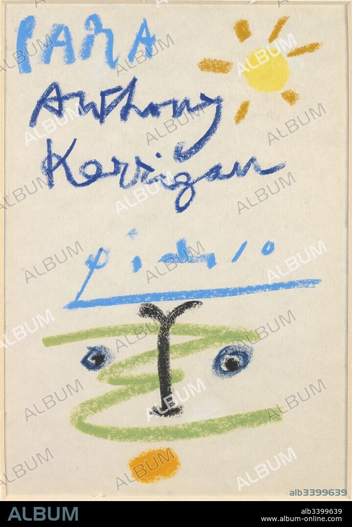 Pablo Picasso / 'Dessin avec dédicace', ca. 1960, Crayones sobre papel.