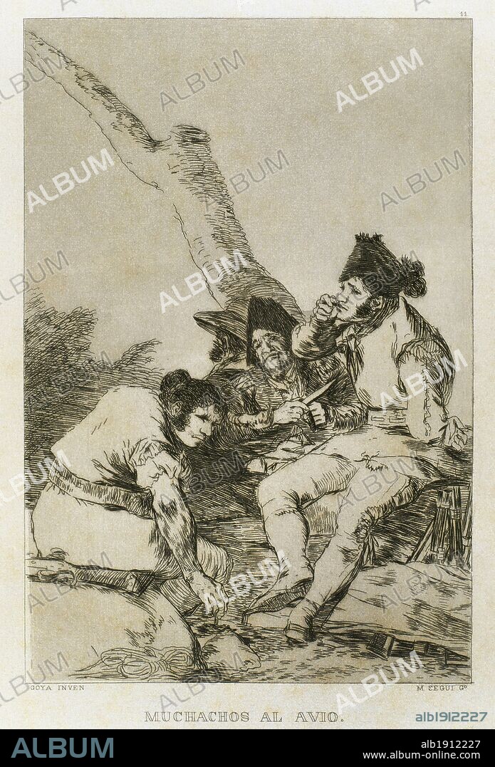 Francisco de Goya (1746-1828). Spanish painter and printmaker. Los Caprichos. Muchachos al avio (Boys to accoutrement). Number 11. Aquatint. 1799. Reproduction by M. Segui i Riera.