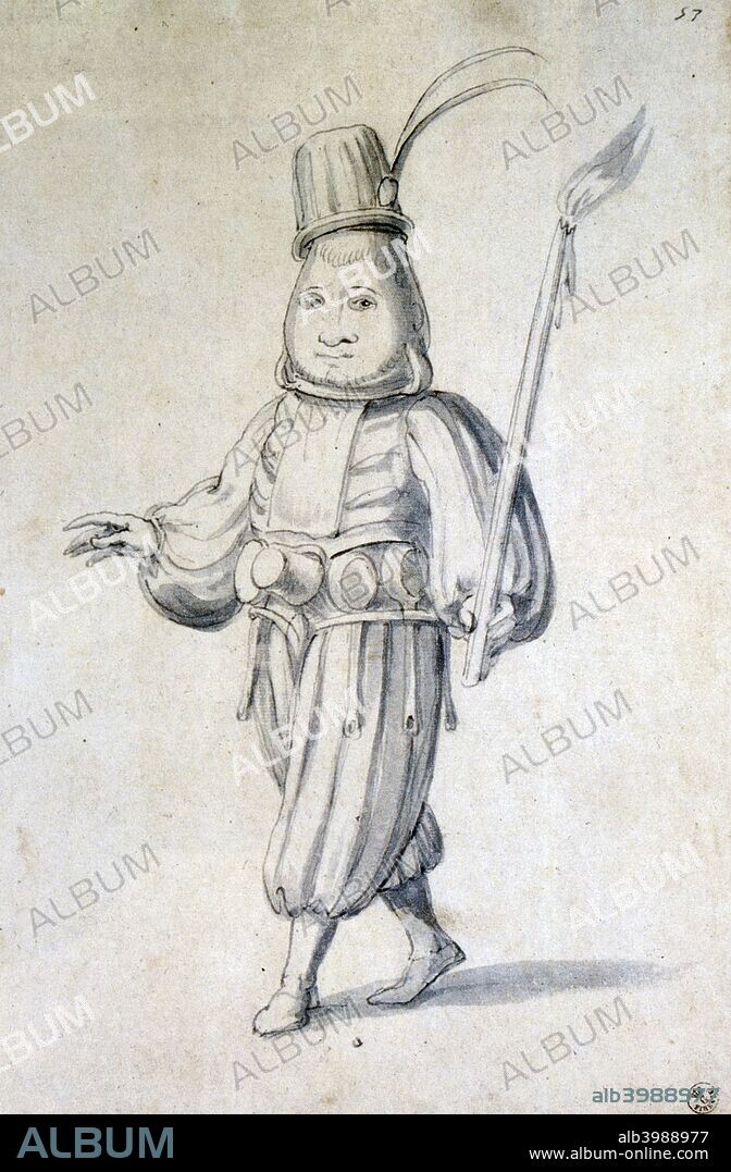Design for a costume for a cook, 16th century. From the Department of Prints and Drawings, Florence.