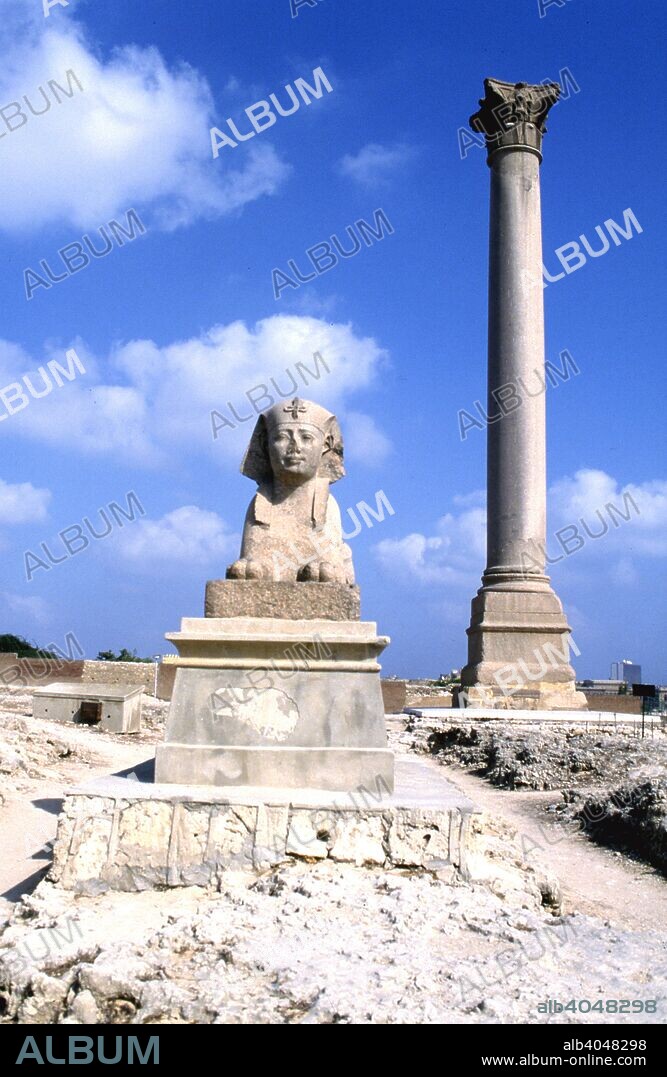 Pompey's Pillar, Alexandria, Egypt. Probably the best-known ancient monument still standing in Alexandria, the pilliar actually has nothing to do with Pompey but was erected in 293 AD for the Roman Emperor Diocletian.