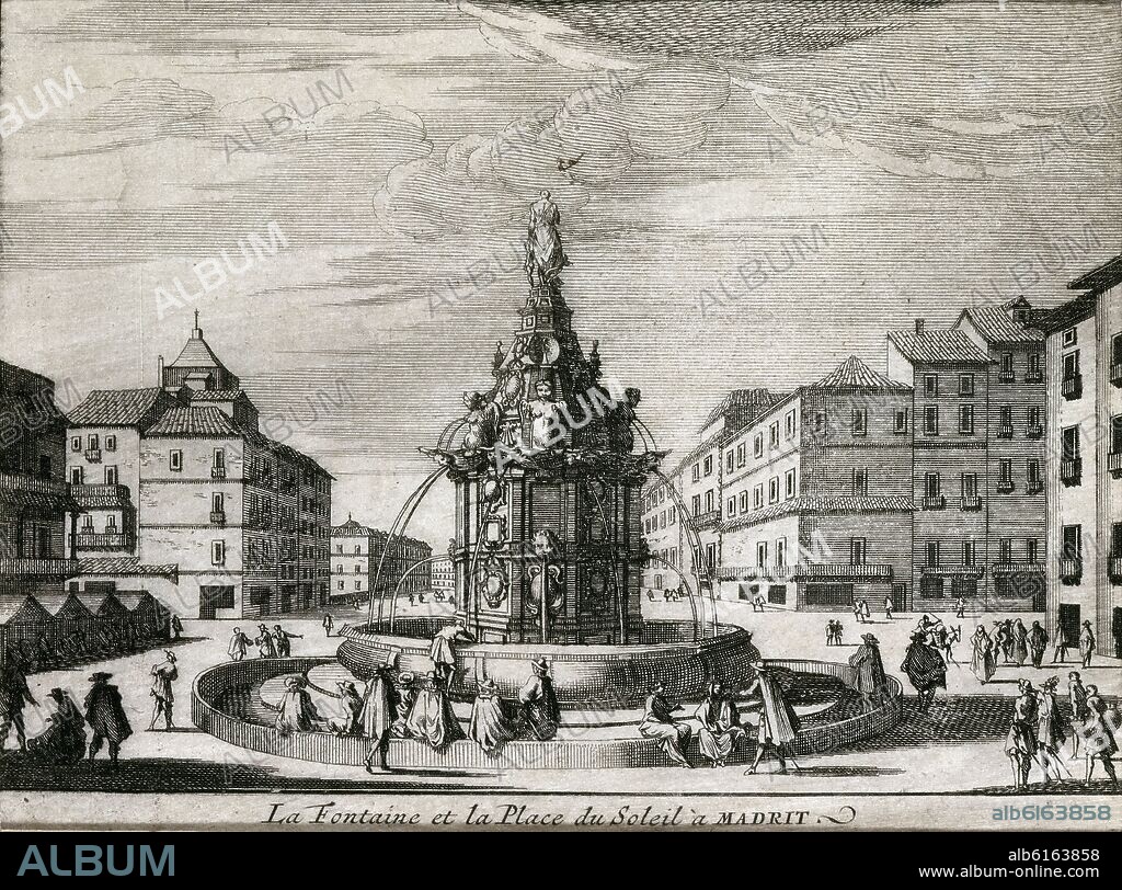 FUENTE DE LA MARIBLANCA EN LA PUERTA DEL SOL - GRABADO - SIGLO XVIII.