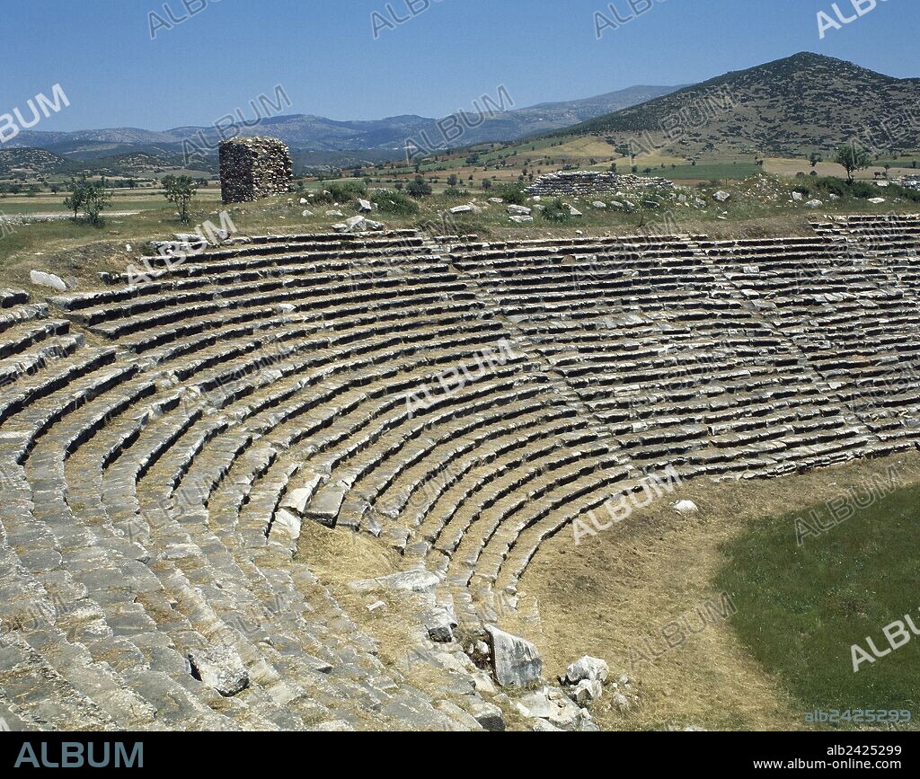 Turkey. Aphrodisias. Ancient Greek Classical city. The Stadium. It was built in the later 1st century AD. Originally designed for athletic contests. Architectural detail of the west end.