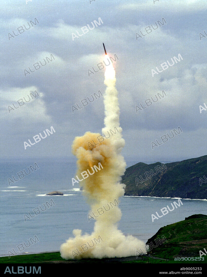 VANDENBERG AIR FORCE BASE, Calif. -- An LGM-30 Minuteman III missile soars in the air after a test launch. The Minuteman is a strategic weapon system using a ballistic missile of intercontinental range.
