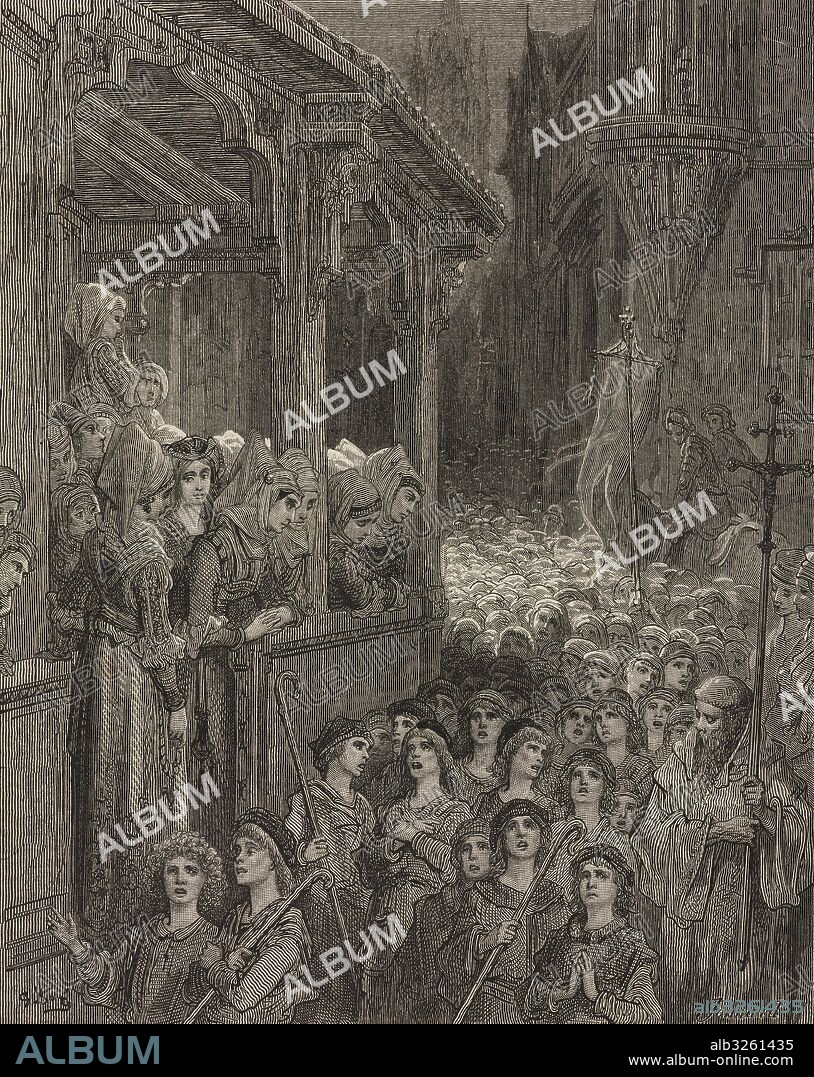 The Children's Crusade (1212), engraving by Gustave Dore (1832-1883) from History of the Crusades by Joseph-Francois Michaud (1767-1839), 1888 edition.