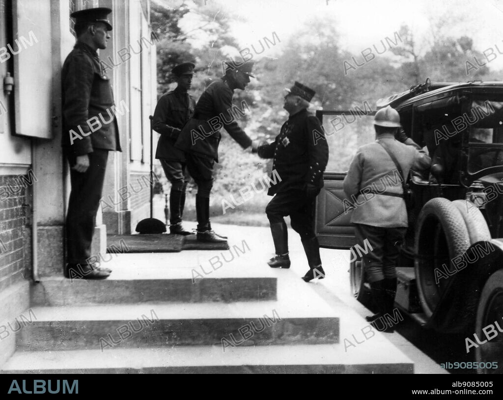 WW1: General Joffre arriving at Sir Douglas Haig's Chateau, Montreuil, April 1916.