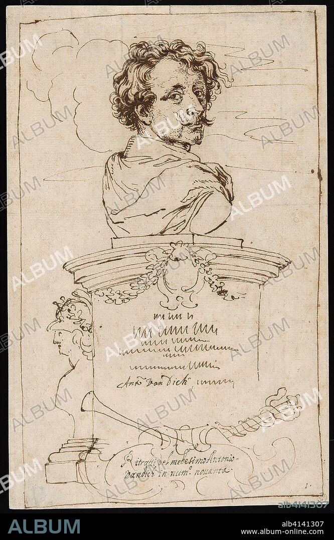 Frontispiece from the "Iconography". Unknown Artist (Italian, 17th century); after Anthony van Dyck (Flemish, 1599-1641). Date: 1650-1699. Dimensions: 299 x 190 mm. Pen and iron gall ink on cream laid paper. Origin: Italy.