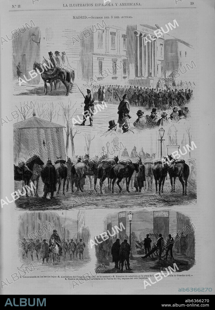 GASTON MARICHAL (S. XIX). SUCESOS DEL 3 DE ENERO DE 1874 - GOLPE DE PAVIA - ILUSTRACION ESPAÑOLA Y AMERICANA.