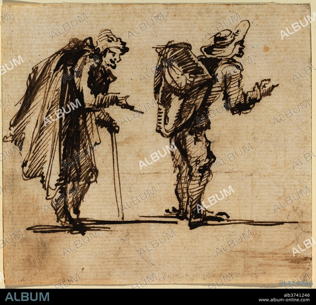 GIOVANNI BATTISTA PIRANESI. An Old Man with a Cape and a Rustic with a Backpack. Dated: 1750s. Dimensions: overall: 8.5 x 9.3 cm (3 3/8 x 3 11/16 in.). Medium: pen and brown ink on laid paper.