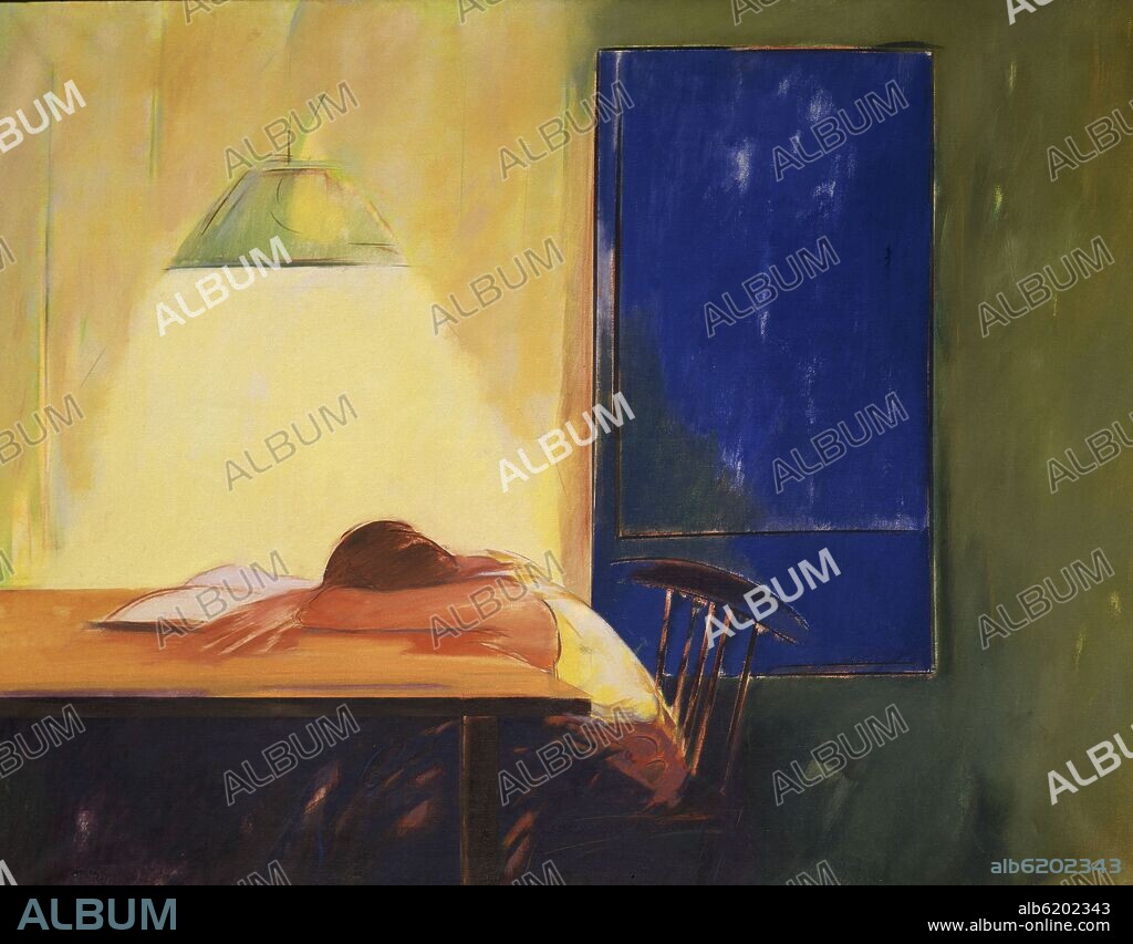 RAFAEL MARTI QUINTO (1939-). AMARILLO Y AZUL CON FIGURA - SIGLO XX - 130X168 CM -O/L.
